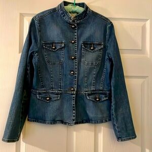 Talbots Vintage Denim Jacket. Blue. Size 12. Slight stretch. Stand up collar.